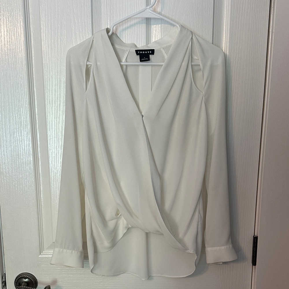 Trouve White Wrap Blouse